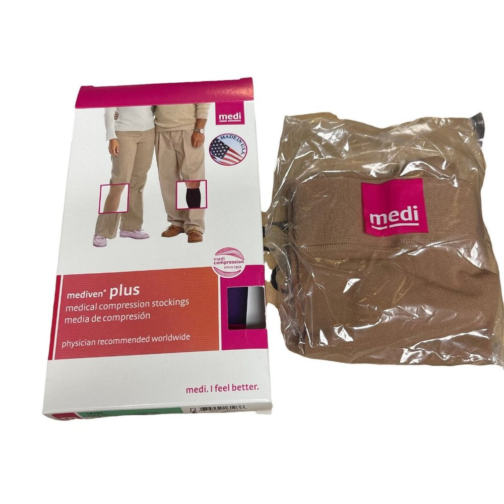 Mediven Plus Medical Compression Socks Size III 16103 Beige Calf Top Band CT NEW